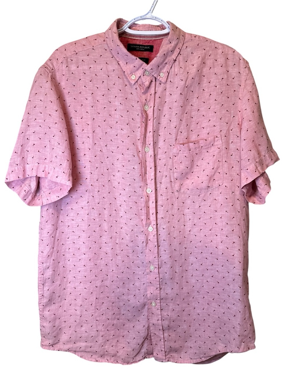 Banana Republic Camden Fit Men’s L Pink 100% Linen SS Geometric Print Shirt